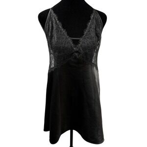 Victoria's Secret‎ Black Lace Trim Satin Chemise Slip Dress Nightie Large Sexy